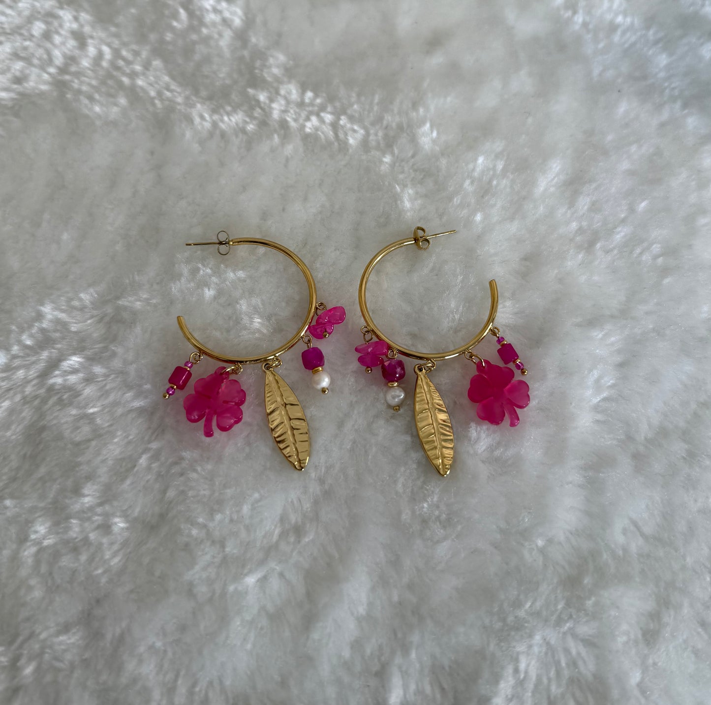 Boucles d'oreilles Trèfle fushia