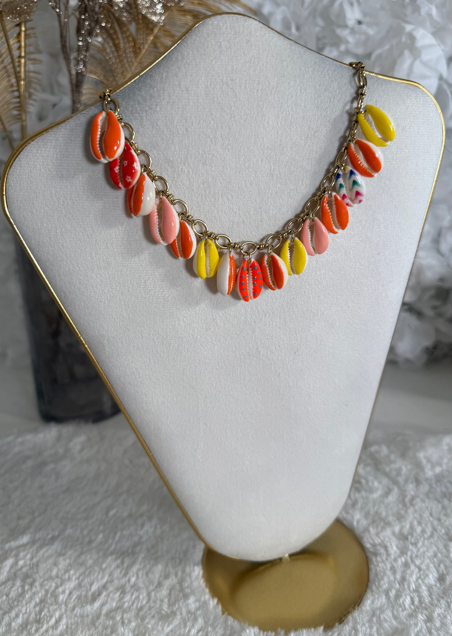 Collier Cauris orange