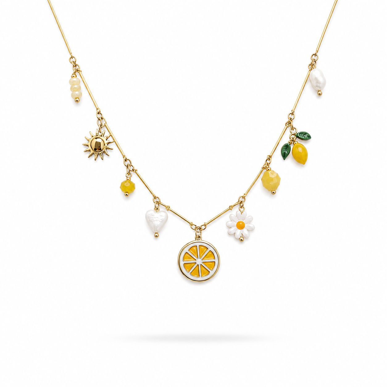 Collier Lemon en acier inoxydable doré. Collier femme qui résiste à l'eau