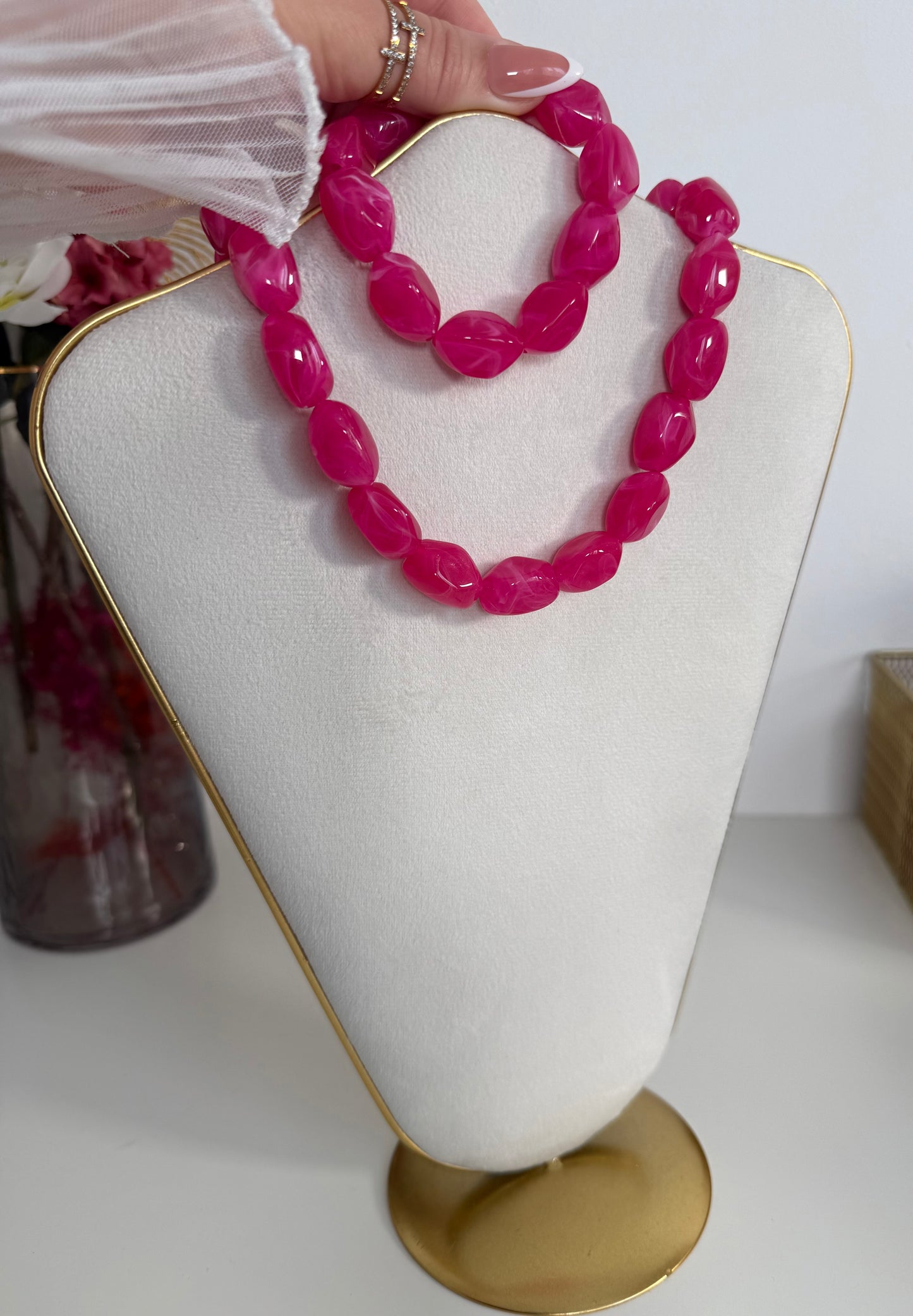 Parure Naya rose fuchsia - collier et bracelet