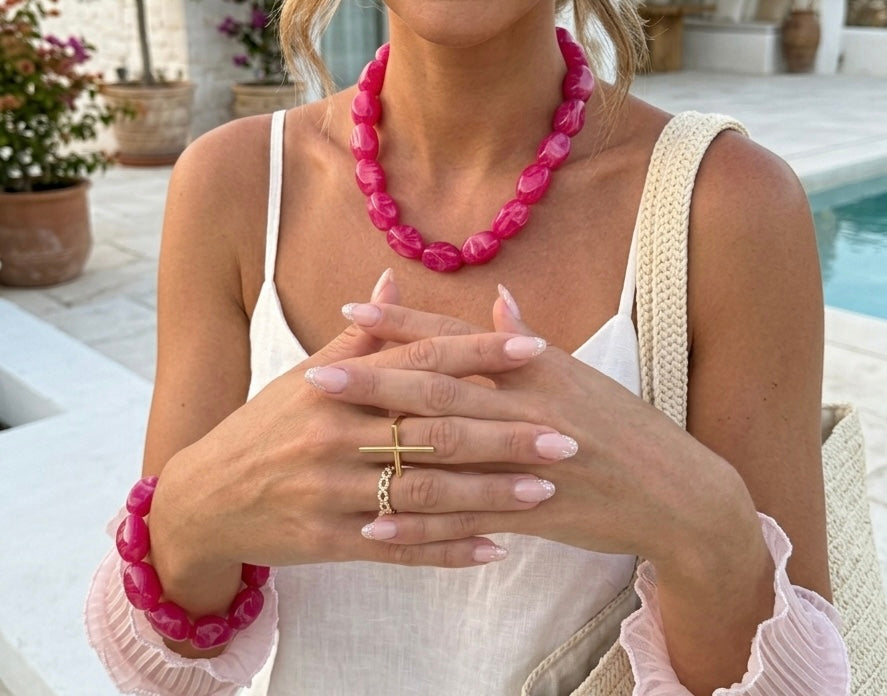 Parure Naya rose fuchsia - collier et bracelet