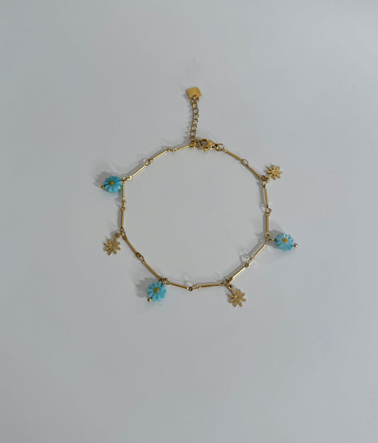Bracelet de cheville Fleur bleu